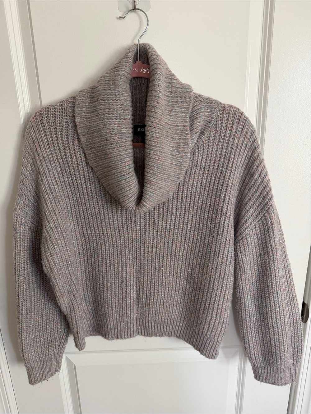 Express Heathered Mauve Ribbed Cowl Sweater